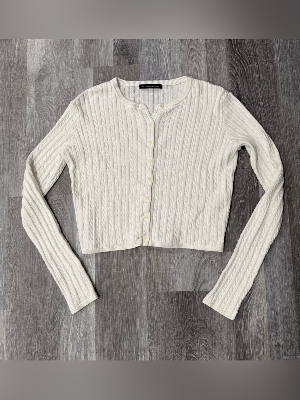Brandy Melville Ivory Zoe Cable Knit Cropped Button Up Cardigan XS/S